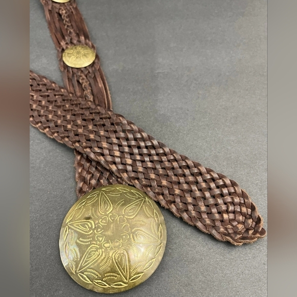 Moroccan Leather Braided Concho Belt - Picture 3 of 11